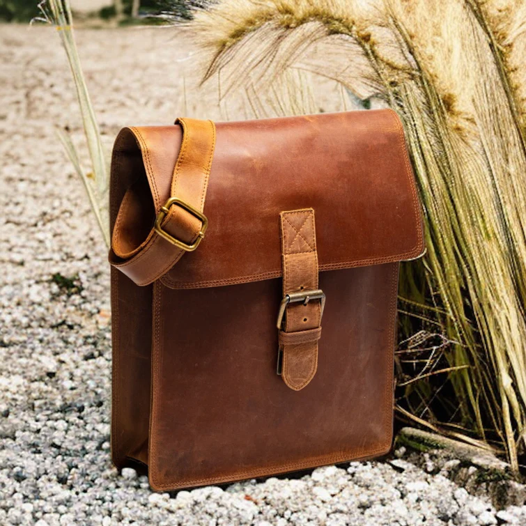 compact leather satchel bag for city travel